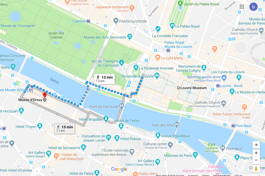 Distancia entre Museé d'Orsey y Louvre