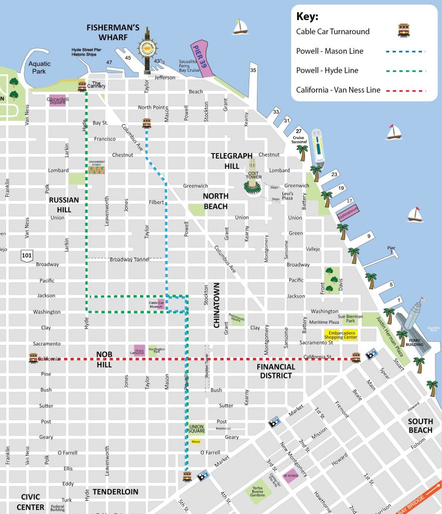 Mapa de cable car en San Francisco